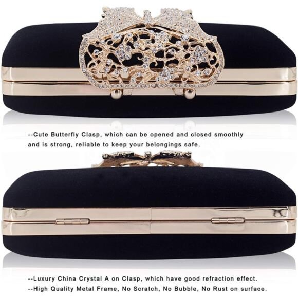 Rhinestone Clutch Bag with Crystal Butterfly Clasp Women Evening Handbag